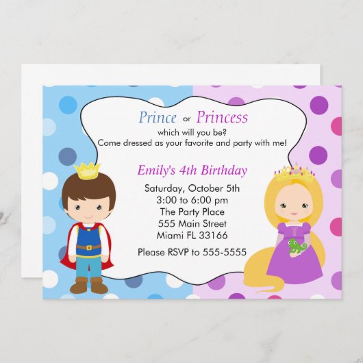 Prins Prinses Uitnodiging Kids Verjaardagsfeest (Voorkant / Achterkant)