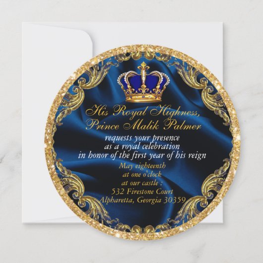 Prins Royal blauwe en gouden kroon en zijden uitno Kaart (Voorkant)
