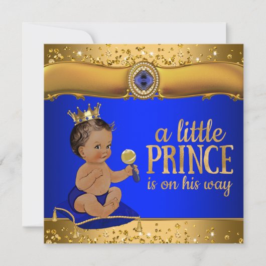 Prins Royal Blue Gold Prince Baby shower Kaart (Voorkant)