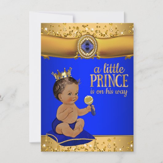 Prins Royal Blue Gold Prince Baby shower Kaart (Voorkant)