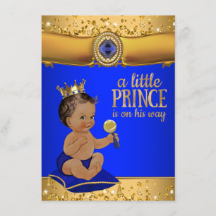 Prins Royal Blue Gold Prince Baby shower Kaart