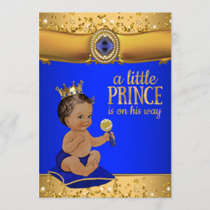 Prins Royal Blue Gold Prince Baby shower Kaart