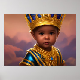 Prins schattig jongetje gouden kroon blauw etnisch poster
