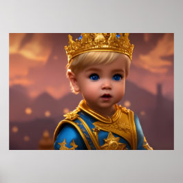 Prins schattige baby blonde jongen gouden kroonbla poster
