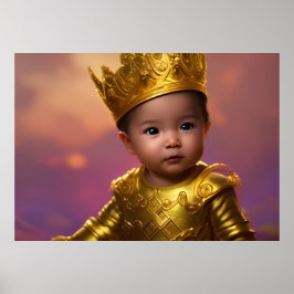 Prins schattige babyjongen gouden kroon blauw etni poster