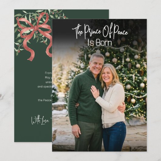 Prins Van Vrede Script Boog Foto Kerstmis Feestdagenkaart (Voorkant / Achterkant)