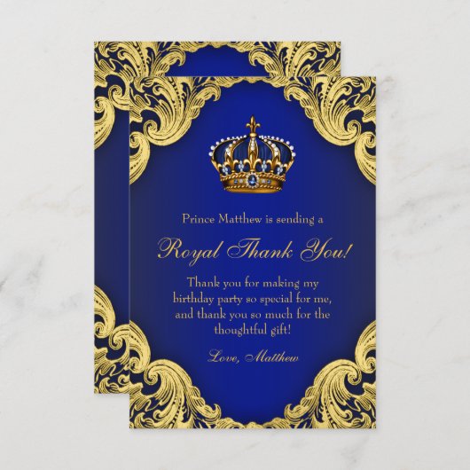 Prins Verjaardagsfeest Dank u kaarten (Voorkant / Achterkant)