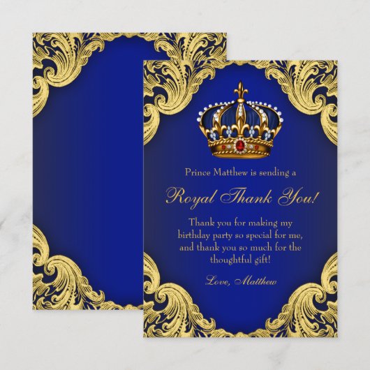 Prins Verjaardagsfeest Dankkaarten Koninklijke Kro Bedankkaart (Voorkant / Achterkant)