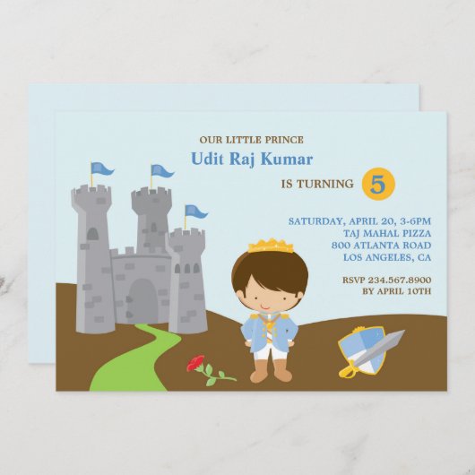 Prins Verjaardagsfeest Platte Uitnodiging (Voorkant / Achterkant)