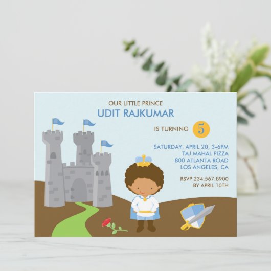 Prins Verjaardagsfeest Platte Uitnodiging (Staand voorkant)