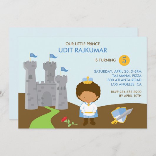 Prins Verjaardagsfeest Platte Uitnodiging (Voorkant / Achterkant)