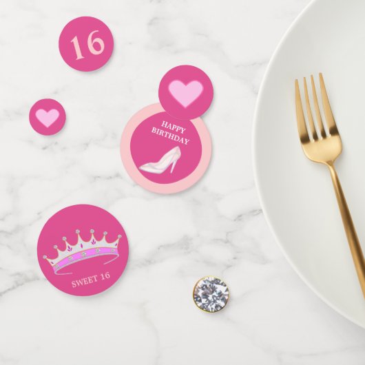 Prinses 16e verjaardag op roze goud confetti (Groep)