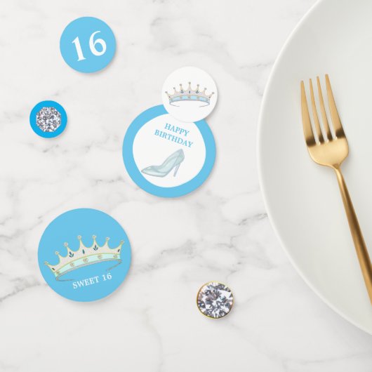 Prinses 16e verjaardag op turquoise blauw & wit confetti (Groep)