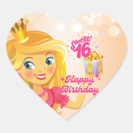 Prinses 16th Birthday Hart Sticker (Voorkant)