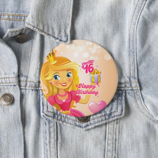 Prinses 16th Birthday Ronde Button 4,0 Cm (In situ)