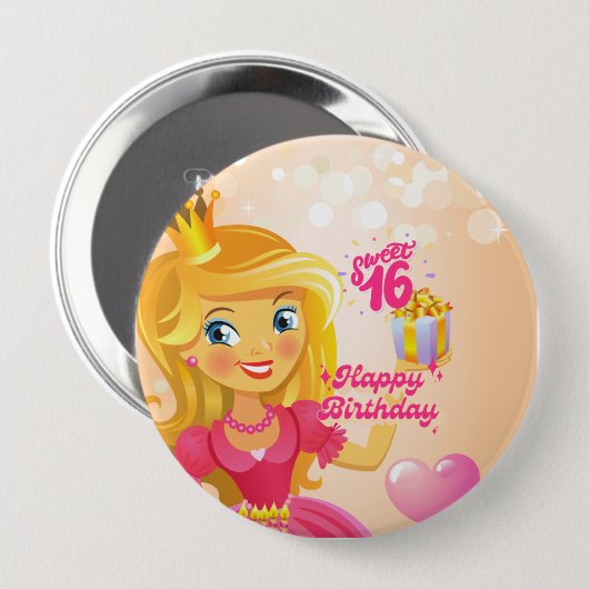 Prinses 16th Birthday Ronde Button 4,0 Cm (Voorkant /achterkant)