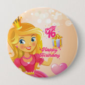 Prinses 16th Birthday Ronde Button 4,0 Cm (Voorkant)