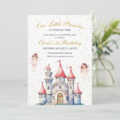 Prinses 1e Verjaardag Uitnodiging ,Princess Castle (Staand voorkant)