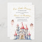 Prinses 1e Verjaardag Uitnodiging ,Princess Castle (Voorkant / Achterkant)