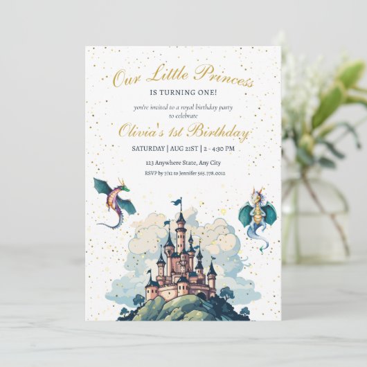 Prinses 1e verjaardag uitnodiging, Prinses feest (Staand voorkant)