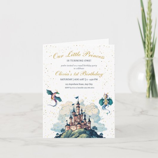 Prinses 1e verjaardag uitnodiging, Prinses feest (Voorkant)