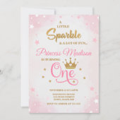 Prinses 1e Verjaardag Uitnodiging, Roze & Goud Kaart (Voorkant)