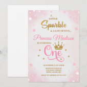 Prinses 1e Verjaardag Uitnodiging, Roze & Goud Kaart (Voorkant / Achterkant)