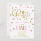Prinses 1e Verjaardag Uitnodiging Roze Goud Uitnod (Voorkant)