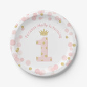 Prinses 1e Verjaardagsfeest Roze Gouden Confetti Papieren Bordje (Voorkant)