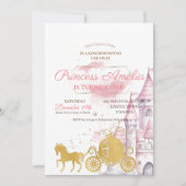 Prinses 1e verjaardagsfeestje Roze & Goud Kaart (Voorkant)