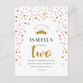 Prinses 2e verjaardag | Gouden & Roze Confetti Uitnodiging Briefkaart (Voorkant)