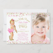 Prinses 2e Verjaardag Roze Gouden Foto Uitnodiging (Voorkant)