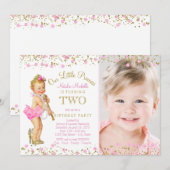 Prinses 2e Verjaardag Roze Gouden Foto Uitnodiging (Voorkant / Achterkant)
