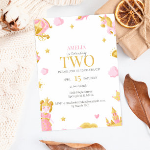 Prinses 2e Verjaardag Uitnodiging - Roze & Goud