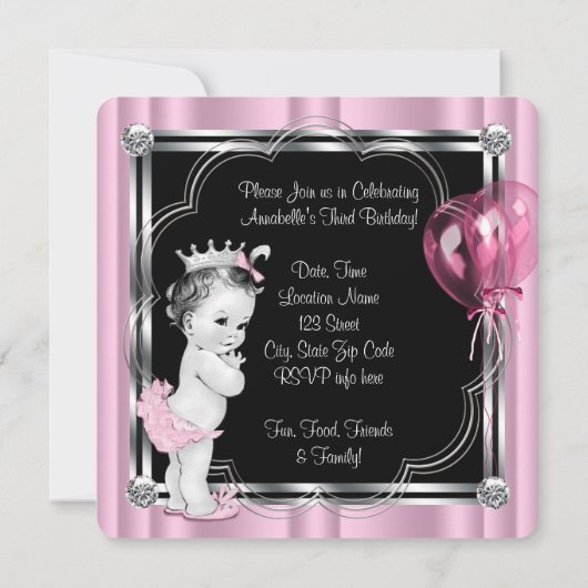 Prinses 3e verjaardagsfeestje kaart (Achterkant)