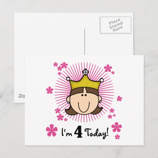 Prinses 4e verjaardag Tshirts en geschenken Briefkaart (Voorkant / Achterkant)