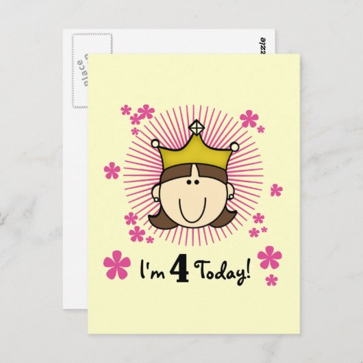 Prinses 4e verjaardag Tshirts en geschenken Briefkaart (Voorkant / Achterkant)