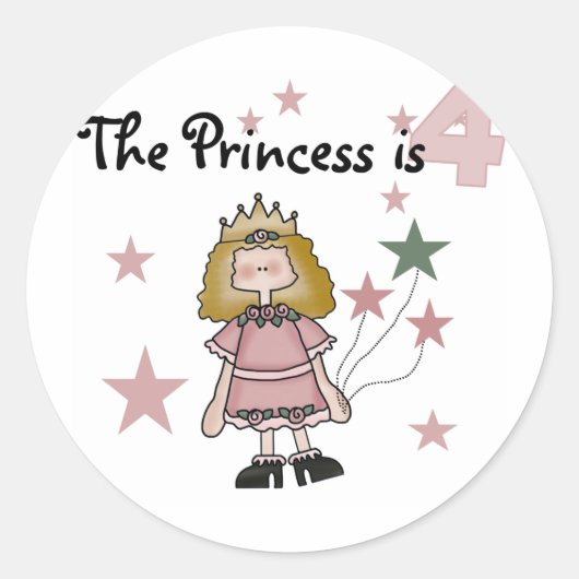 Prinses 4e verjaardag Tshirts en geschenken Ronde Sticker (Voorkant)