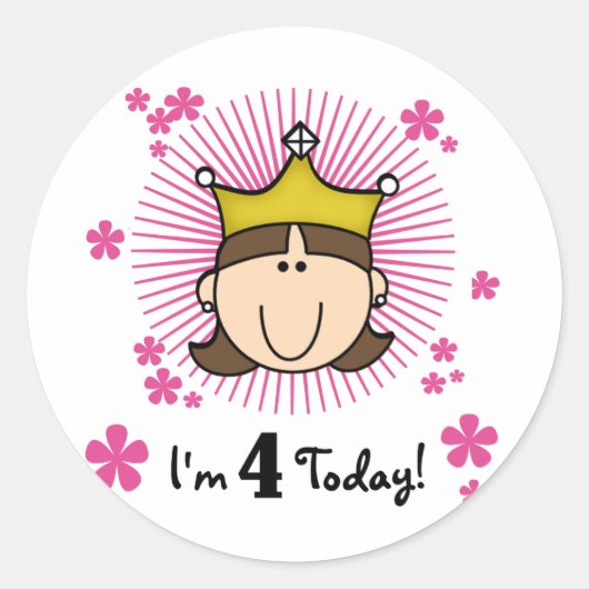 Prinses 4e verjaardag Tshirts en geschenken Ronde Sticker (Voorkant)