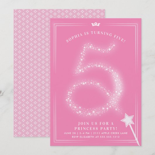 Prinses 5-jarig meisje kaart (Voorkant / Achterkant)