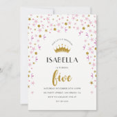 Prinses 5e verjaardag | Gouden & Roze Confetti Kaart (Voorkant)