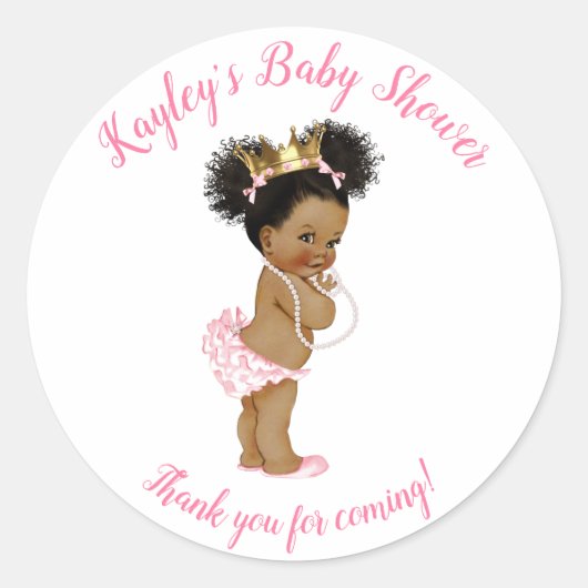  prinses (Afrikaans-Amerikaanse Baby) Roze Ronde Sticker (Voorkant)