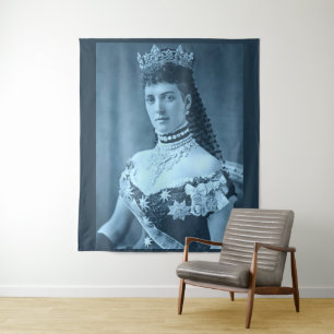 prinses Alexandra van Denemarken, blauw gedrukt Wandkleed