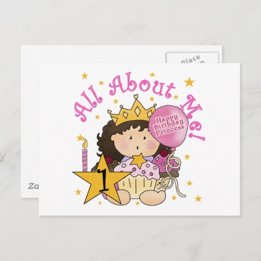 Prinses Alles over mij 1e verjaardag Tshirts Briefkaart (Voorkant / Achterkant)