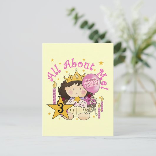 Prinses Alles over mij 3e verjaardag Tshirts Briefkaart (Staand voorkant)