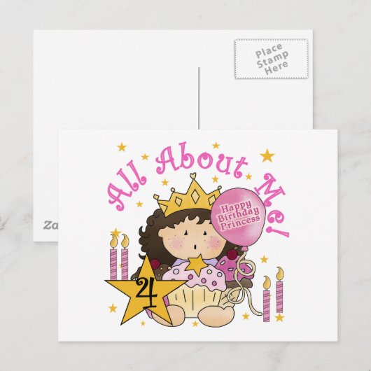 Prinses Alles Over Mij 4e Verjaardag Tshirts Briefkaart (Voorkant / Achterkant)