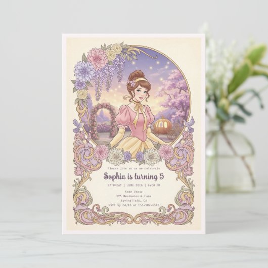 Prinses Assepoester Bloemelijke Verjaardag Kaart (Staand voorkant)