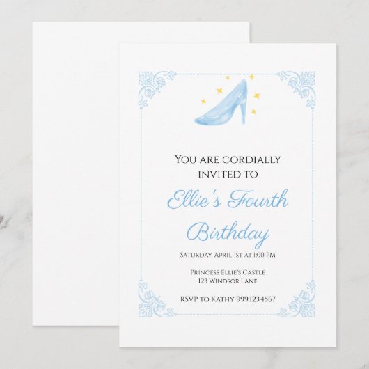 Prinses Assepoester Slipper Uitnodiging voor verja (Voorkant / Achterkant)