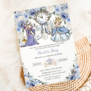Prinses Assepoester Sprookjesblauw Bloemen Verjaar Kaart
