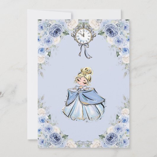 Prinses Assepoester Sprookjesblauw Bloemen Verjaar Kaart (Achterkant)